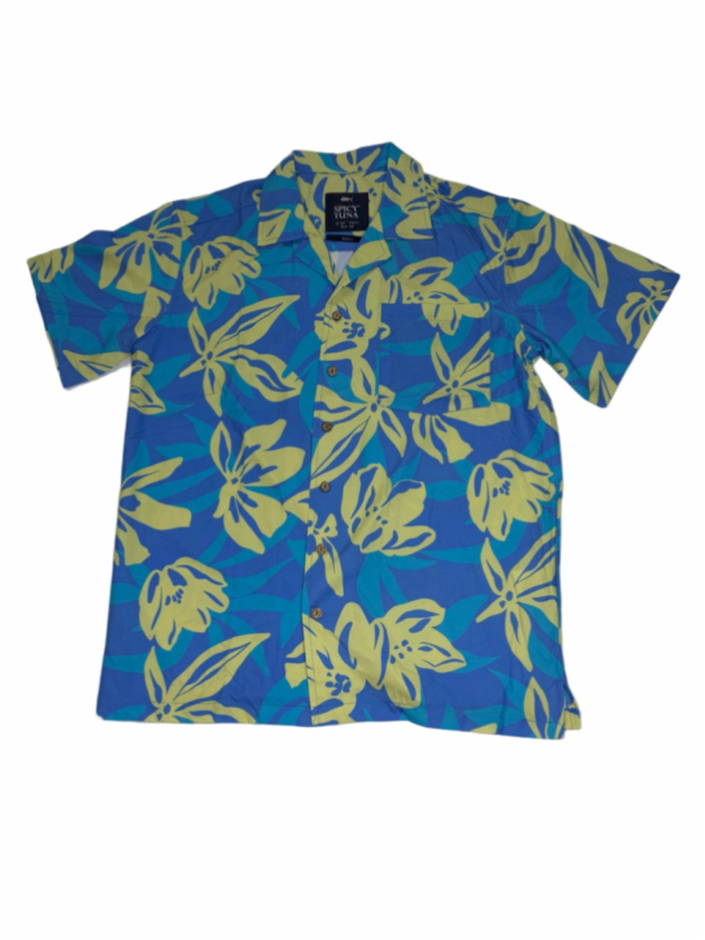 Spicy Tuna Mens Hawaiian Shirt Small Floral Button Up Camp Short Sleeves